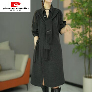 皮爾卡丹（pierre cardin）時(shí)尚洋氣新款加厚套裝連衣裙秋冬裙子設計感假兩件圍巾連衣裙 女神灰 好衣服送退貨運費 2XL 建議125斤-140斤