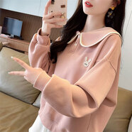 以純（YISHion）早秋薄款娃娃領衛(wèi)衣女春秋季2025新款寬松大碼小個子短款上衣外套 粉色【加絨】 加厚 M 適合80-110斤