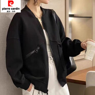 皮爾卡丹（pierre cardin）韓版時尚休閑加絨加厚外套女秋冬款棒球服寬松遮肚子洋氣開衫衛(wèi)衣 T112黑色【常規(guī)】 S 95斤以下