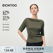 愛(ài)居兔萊賽爾羊毛針織衫2025年秋季新款女一字領(lǐng)修身上衣ENZFJ3Q001A 墨綠01 S