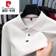 皮爾卡丹（pierre cardin）男士長袖POLO衫純棉開叉春秋季休閑中年上衣絲光棉商務休閑針織 長袖19131白色 3XL 185