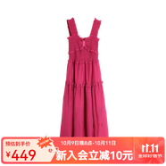 西町村屋（SETIROM）連衣裙女2023春季新款文藝長(zhǎng)裙子法式水墨花朵抽褶吊帶裙 XAAB10175玫紅色 均碼