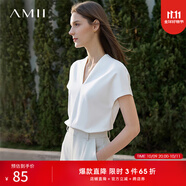 AMII女裝2025夏季新款氣質(zhì)V領連肩短袖T恤女純色直筒支彈力女上衣 白色 XL