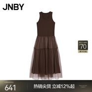 JNBY/江南布衣春秋連衣裙無袖網(wǎng)紗拼接混紡A型淡人褶皺5O8G10570 209/深棕 XS