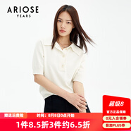 艾諾絲雅詩【商場同款】春秋新款五分袖法式polo領(lǐng)羊毛針織衫短袖女10818027 奶油米 S