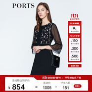 PORTS寶姿 新品 女裝優(yōu)雅喇叭袖收腰連衣裙LN8D187KWB008 黑色 M (6)
