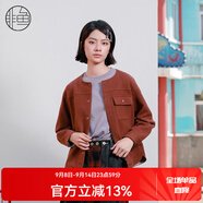 非魚非魚小短款羊毛呢料外套秋冬新款文藝復(fù)古小外套重工刺繡上衣 棕紅 M