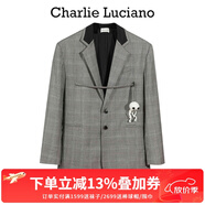 Charlie Luciano綁帶西裝春季新款灰色氣質條紋設計感小眾原創(chuàng)裝飾潮流CL外套女潮 西裝 S