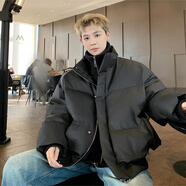 埖煦立領(lǐng)假兩件拼接棉服男冬季新款情棉衣男羽晉江絨服棉襖男面包服 黑色 XL