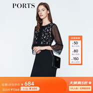 PORTS寶姿 新品 女裝優(yōu)雅喇叭袖收腰連衣裙LN8D187KWB008 黑色 L (8)