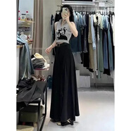 tromlfz黑色長款傘裙長裙法式西裝半身裙女秋季新款高腰顯瘦大裙擺百褶裙 黑色TR西裝垂感面料 S