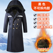 木子勝（MUZISHENG）迷彩棉大衣男冷庫(kù)防寒服建筑工地加絨保暖勞保棉服冬季防寒軍大衣 黑色加絨防水長(zhǎng)款棉大衣帶帽 均碼建議130-200斤 3XL 建議體重140斤-165斤