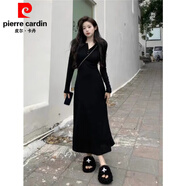 皮爾卡丹（pierre cardin）秋冬2026新款法式英倫風(fēng)黑色長(cháng)裙打底毛衣裙子女小個(gè)子針織連衣裙 黑色 M