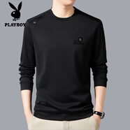 花花公子（PLAYBOY）純棉衛衣男士2025秋冬季新款圓領(lǐng)套頭內搭休閑體恤衫男秋衣 長(cháng)袖608黑色 薄款 L 170建議120-135斤