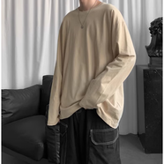 欣垚男士長(cháng)袖t恤春秋季寬松打底衫衛衣純服裝服飾5折券 (純色)杏色. S