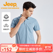 Jeep吉普速干翻領(lǐng)t恤男2025夏季半袖打底衫涼感透氣短袖polo衫體恤衫 天空藍(lán)【100%滌綸】 M 建議115-130斤