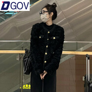 DGOV2025新款法式名媛小香風(fēng)外套女黑色短款羊羔毛外套毛茸茸外套女冬 黑色-加厚 S 80-95斤