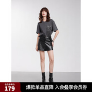 ELLE珠片鏤空流蘇繡花設計感純棉T恤女2025夏季新款時(shí)髦小眾T恤 深灰 M