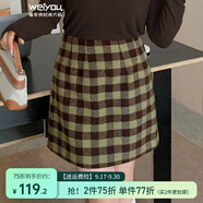 惟友大碼半身裙胖妹妹冬裝大碼女裝胖mm毛呢格子短裙 松香綠 XL 【尺碼偏大】 建議130-150斤