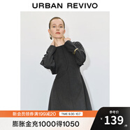UR秋冬新款女裝法式氣質(zhì)后拉鏈寬松長(cháng)袖連衣裙UWG740222 中灰 XS