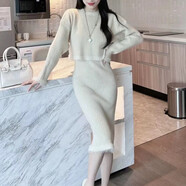 夢(mèng)特嬌（MONTAGUT）豎條紋流蘇邊針織包臀裙套裝女2025新款顯瘦上衣半身裙兩件套 米白色 均碼