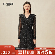 深呼吸DEEP BREATH女裝印花造型洋裝高腰雪紡連衣裙A500189 黑 M (3碼)