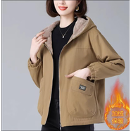 皮爾卡丹（pierre cardin）休閑大版女裝寬松連帽短外套女2025春秋新款韓版中老年媽i媽裝減 卡其色加絨 L 建議【115-125斤】