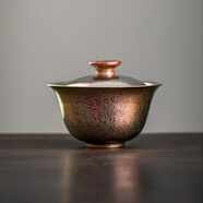 瓷牌茗茶具純鈦?lái)嵢救派w碗可懸停蓋碗單個(gè)高檔功夫茶具泡茶器帶蓋 純鈦《韻染》二才蓋碗-橙色