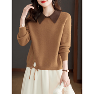 AEMAPE娃娃領(lǐng)撞色毛衣女士短款秋冬2025新款設計感內搭針織打底衫超好看 駝色 2XL 建議126-135斤