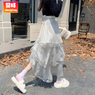 賞峰蕾絲白色半身裙女2025高腰早秋新款設(shè)計感不對稱蛋糕花邊裙子長裙 主圖款 L