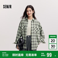 森馬（Semir）[商場同款]長袖襯衫女中長款oversize春2025格紋上衣101125105007