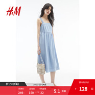 H&M女裝背心吊帶連衣裙秋季休閑柔軟方領(lǐng)無袖棉質(zhì)中長裙1234174 淺牛仔藍 155/80 XS