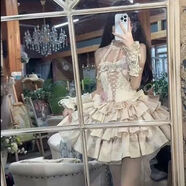 平替暗黑蘿莉黑魔仙Lolita地球小裙子荷葉邊蛋糕禮服連衣裙 白色（沒有袖子） 均碼