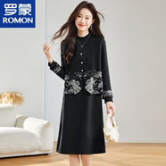 羅蒙新中式國風(fēng)套裝女2025秋季新款復古盤(pán)扣水墨連衣裙馬甲時(shí)尚兩件套 黑色 馬甲+連衣裙 S 建議80-100斤