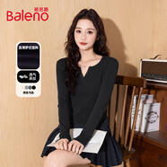 班尼路（Baleno）小V領(lǐng)緊身長袖T恤女2025年春秋女裝新款時尚休閑簡約百搭打底上衣