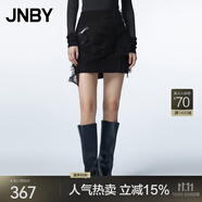 江南布衣（JNBY）半身裙女網(wǎng)紗拼接腰裙簡約設(shè)計感短裙通勤淑女裙子 010/雜黑 S