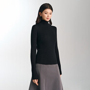 阿瑪施綿羊毛高領(lǐng)修身針織打底衫 秋冬百搭長(cháng)袖套頭5399640 黑色 L (4)