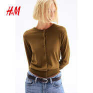 H&M【徐若晗同款】女裝毛針織衫秋慵懶短款打底衫m(xù)iu系薄開衫0579541 橄欖綠 S 160/88