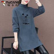 啄木鳥(niǎo)（TUCANO）2025秋冬季半高領(lǐng)雙面德絨保暖T恤女寬松中長(cháng)款加厚上衣打底衫潮 藍色 【雙面德絨面料】 L