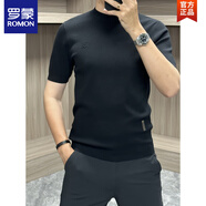羅蒙（ROMON）歐洲站羊毛針織短袖男2025秋冬休閑半袖圓領(lǐng)純色百搭打底衫毛衣 黑色 3XL 170-190斤