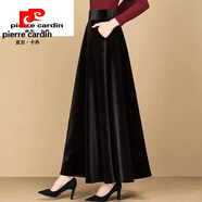 皮爾卡丹（pierre cardin）黑色金絲絨半身裙女長(cháng)裙高腰大擺中長(cháng)款氣質(zhì)a字裙子2025秋冬新款 黑色90公分長(cháng) 款 常規 2XL