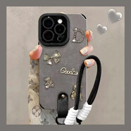 OPPO瞳眼毛皮簡約小熊適用蘋果16promax手機殼iphone15/14瞳眼華為mate60pro新P70氣質OPPOReno12/VIVO 瞳眼灰毛皮純殼+小熊蝴蝶結貼件+皮扣掛繩 iPhone