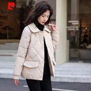 皮爾卡丹（pierre cardin）菱格短款羽絨棉服女冬季小個(gè)子寬松輕薄棉衣外套女2025年新款棉襖 米白色 米白偏深 XL 120-135斤
