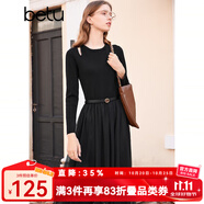 百圖betu女裝秋冬新款連衣裙小香風(fēng)拼接網(wǎng)紗針織連衣裙女2310T95 黑色 XS