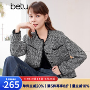 百圖betu女裝春季新款短外套高級(jí)感小香風(fēng)長袖毛呢外套女2401T40 黑色 S