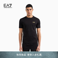 EMPORIO ARMANI/阿瑪尼官方旗艦EA7/新款男士純棉正肩圓領健身短袖T恤秋季 【100%棉】黑色/金標 XL  (推薦：165-180斤)