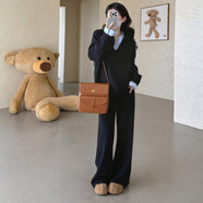 苒祺祺孕婦裝秋冬季針織毛衣套裝時(shí)尚長(cháng)袖遮肚上衣新款寬松孕婦兩件套 黑色套裝 XXL