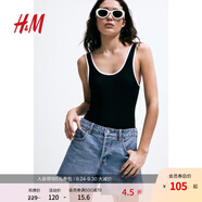 H&M女裝牛仔褲秋季基礎款時尚慵懶毛邊修身舒適辣妹短褲1222130 牛仔藍 155/64