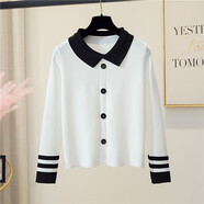 世溪東莞大朗針織衫女高端大氣一點(diǎn)秋季毛衣韓風(fēng)娃娃領(lǐng)修身套頭條紋學(xué) 白色 均碼