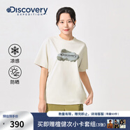 DISCOVERY EXPEDITION探索25夏新款戶外徒步?jīng)龈蟹罆馮恤寬松印花短袖男女情侶 深象牙色-IVD L